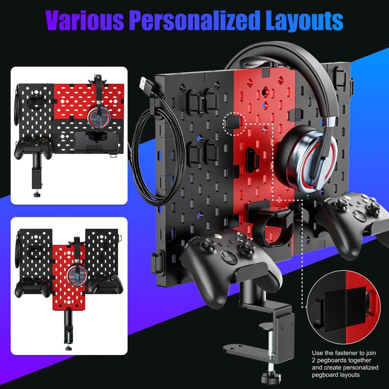 PUTORSEN Headphone and Controller Holder for Desk, Rotatable DIY Modular Headphones Holder & Controller Stand with Cable Hooks, Clamped Above/Under Desk for Xbox PS5 PS4 Switch Controller - Image 2